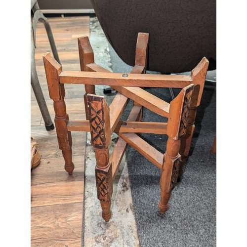 174 - Benares style North African brass tray table and inlaid small wine table (needs minor attention)