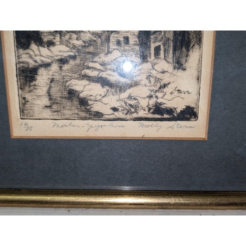 210 - Graduated trio of framed and mounted limited edition etchings by Molly Stern - pencil signed, titled... 