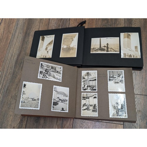 228 - 2 x vintage photo albums, 1 with 1929 USA and early 1930's European holiday pictures and 1 with 1938... 