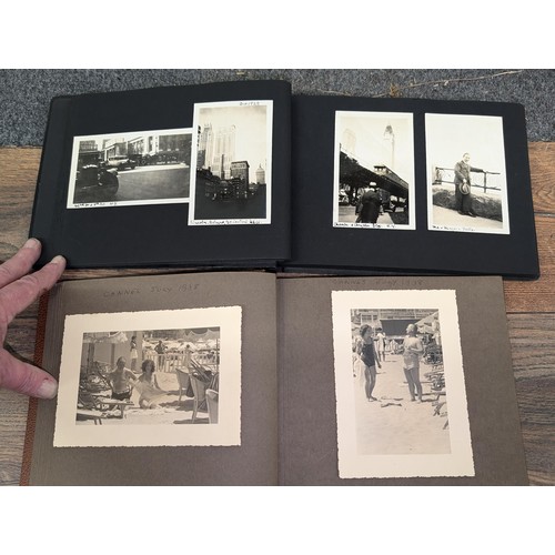 228 - 2 x vintage photo albums, 1 with 1929 USA and early 1930's European holiday pictures and 1 with 1938... 