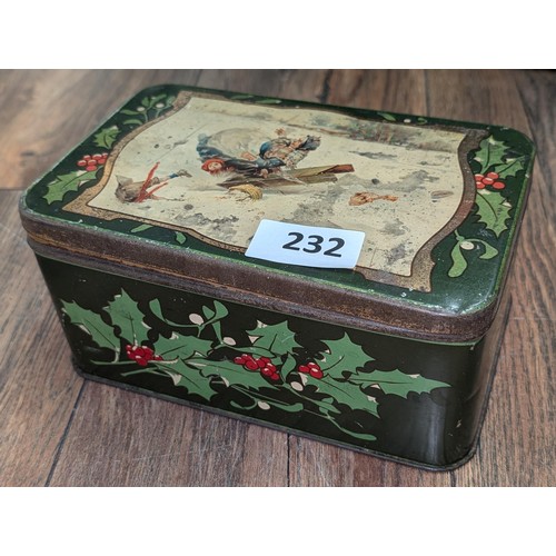 232 - Vintage Christmas biscuit tin full of cottons etc