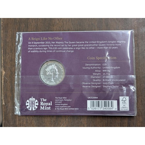 355 - Still sealed Royal mint 2015 Longest Reigning Monarch  £20 fine silver coin