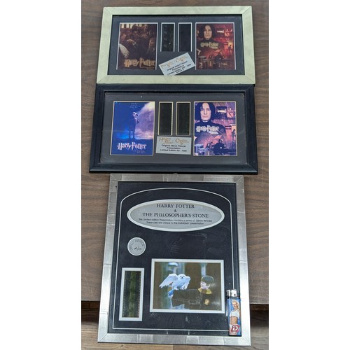 296 - 3 x framed Harry Potter limited edition film cell and picture collectable wall arts