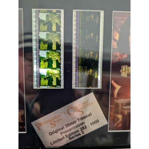 296 - 3 x framed Harry Potter limited edition film cell and picture collectable wall arts