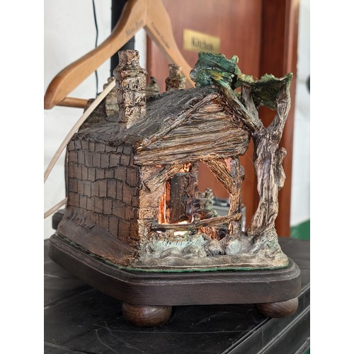 63 - Ceramic studio pottery blacksmiths forge and lodge - lights up - on 15 x 9