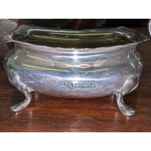 340 - 1 x large EPNS gravy boat, smaller hallmarked silver sauce boat and assorted hallmarked silver salts... 