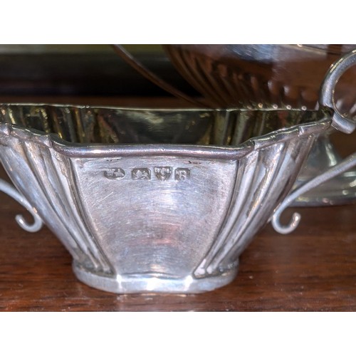 340 - 1 x large EPNS gravy boat, smaller hallmarked silver sauce boat and assorted hallmarked silver salts... 