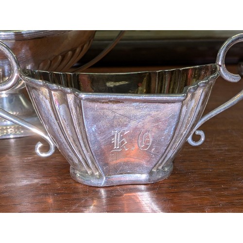 340 - 1 x large EPNS gravy boat, smaller hallmarked silver sauce boat and assorted hallmarked silver salts... 