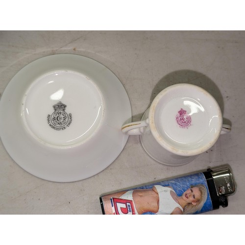 217 - Early 1900's Royal Worcester mini 2-handle cup and later matching dish - Triple Entente (WWI related... 