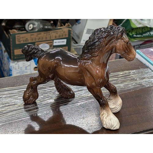 396 - Large Beswick brown cantering horse figure with white blaze (circular back stamp)