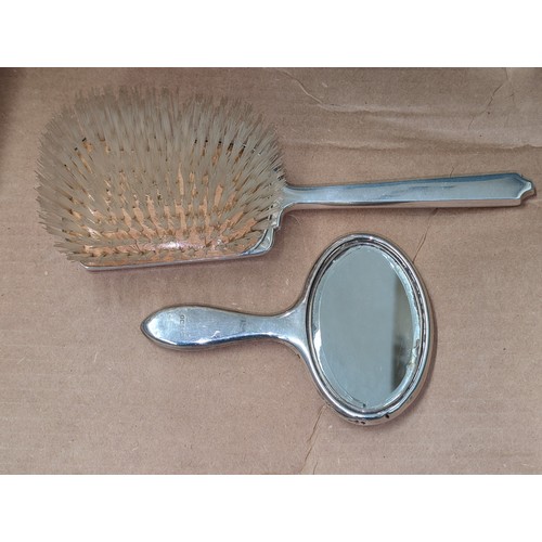 335 - 1950 Broadway & Co Birmingham hallmarked silver and green guilloche dressing table brush & 5.25