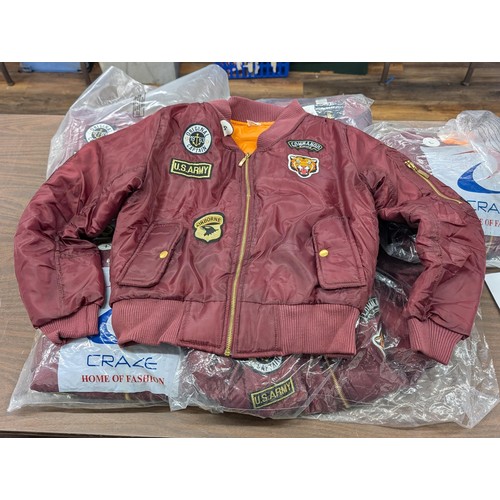 69 - Bundle of 6 x new and individually bagged, burgundy short length ladies bomber jackets being 2 x S, ... 