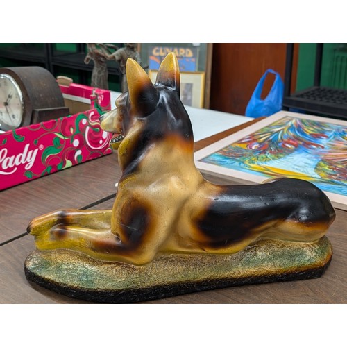 78 - Large vintage Alsatian Chalkware dog, approximate size height 37 cm length 52cm depth 16cm