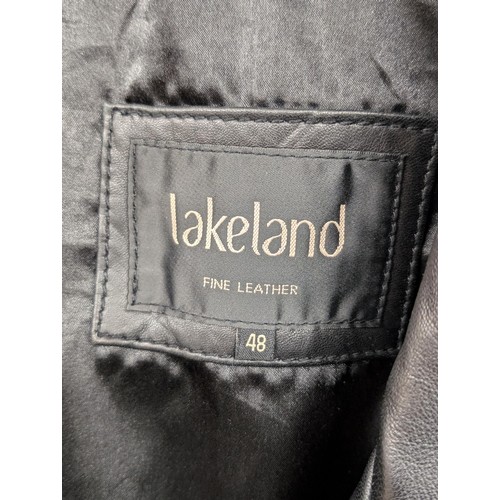 176A - Lakeland fine leathers Black leather jacket - mid length with zip front size XXL