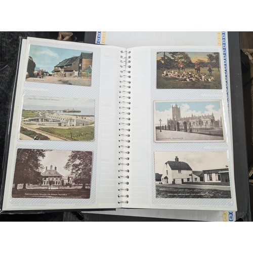 184 - Postcard album with 300 x mainly black and white mixed postcards - unposted dating early 1900s upwar... 