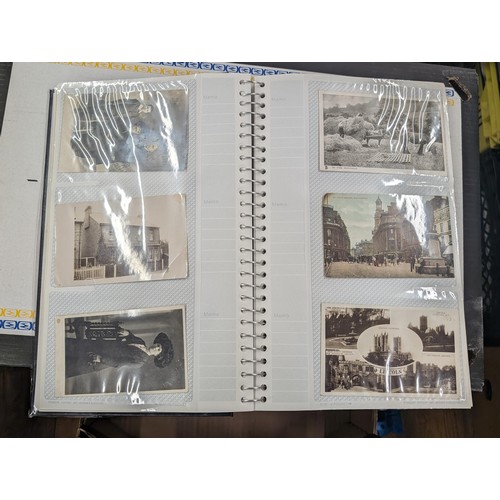 184 - Postcard album with 300 x mainly black and white mixed postcards - unposted dating early 1900s upwar... 