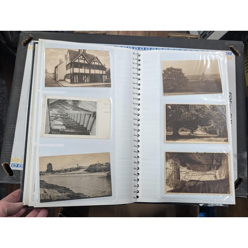 184 - Postcard album with 300 x mainly black and white mixed postcards - unposted dating early 1900s upwar... 