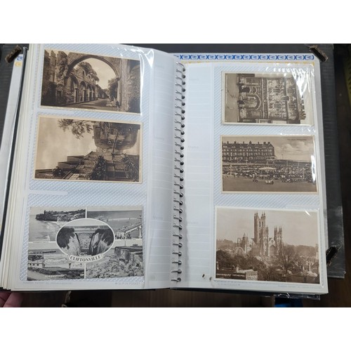 184 - Postcard album with 300 x mainly black and white mixed postcards - unposted dating early 1900s upwar... 