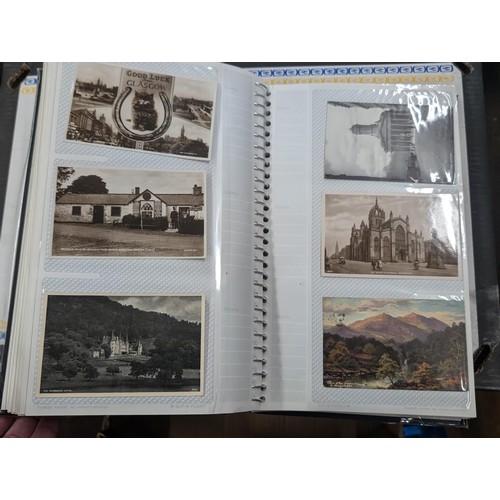 184 - Postcard album with 300 x mainly black and white mixed postcards - unposted dating early 1900s upwar... 