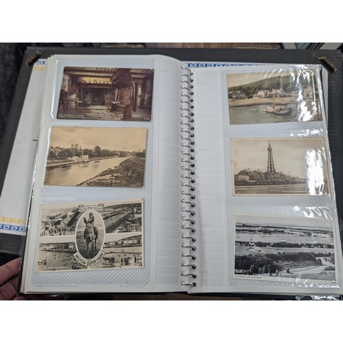 184 - Postcard album with 300 x mainly black and white mixed postcards - unposted dating early 1900s upwar... 