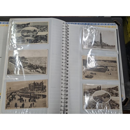 184 - Postcard album with 300 x mainly black and white mixed postcards - unposted dating early 1900s upwar... 