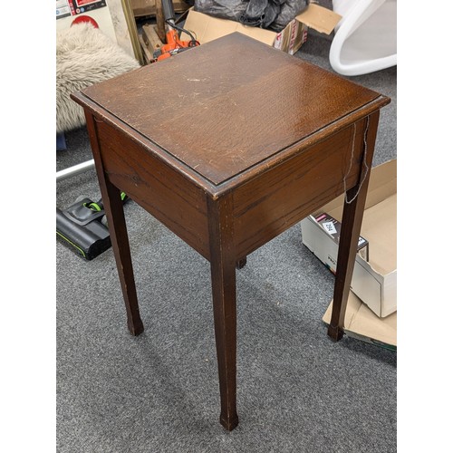 205 - 1930/40's oak sewing table full of assorted haberdashery and sewing items