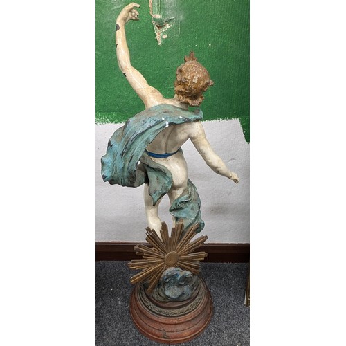 324 - Pair of Auguste Moreau painted statues on wooden bases. Male 26.5