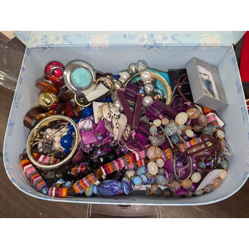 267 - Jewellery box and case with large amount of assorted dress and fashion jewellery