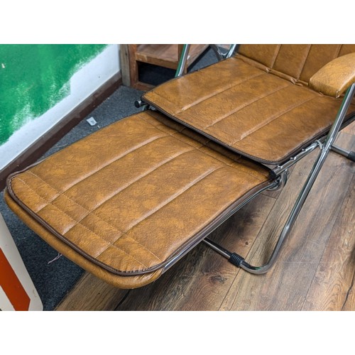 203 - Mid century Maule Marga Italian faux leather folding reclining armchair/lounger with retracting leg ... 