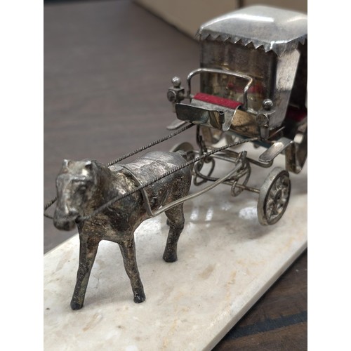 429 - White metal continental silver? Horse and carriage on 8 x 3