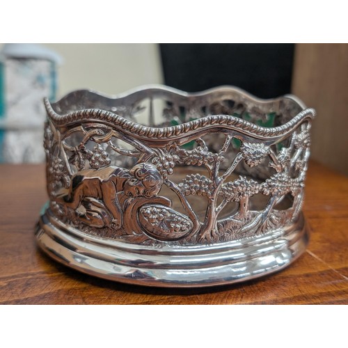 363 - Edwardian London hallmarked silver champagne coaster, very ornate fretwork scene