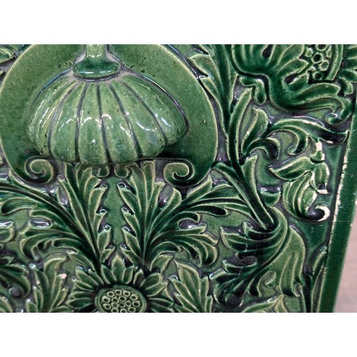 244 - Very Rare 48 x 30 x 30 cm Doulton Lambeth Art Nouveau green glazed conservatory heater - damage as s... 