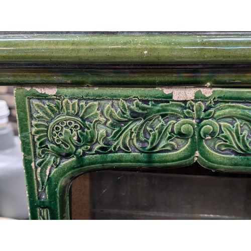 244 - Very Rare 48 x 30 x 30 cm Doulton Lambeth Art Nouveau green glazed conservatory heater - damage as s... 