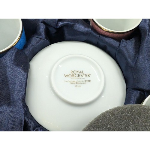 172 - Boxed as new Royal Worcester coffee set in celebration of the late Queens 80th birthday