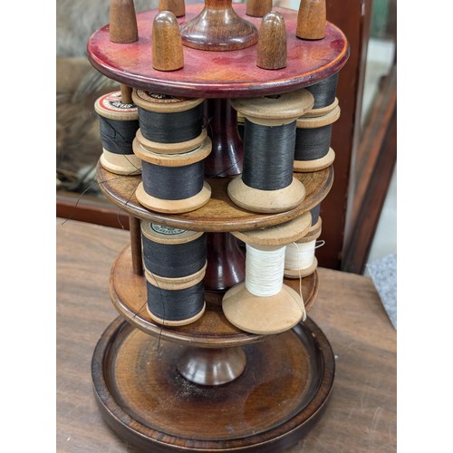 219 - Antique thread spool holder with pin cushion top