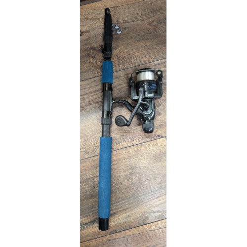 139 - Fishing bundle of 3 x rods (inc' Daiwa carbon Sensor beach), 3 x reels (inc'Shakespeare) and accesso... 