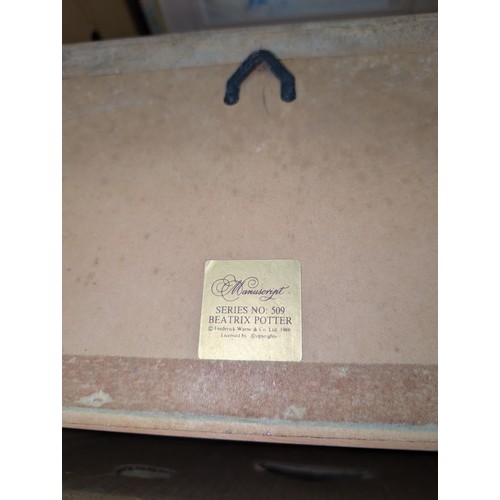 85 - Collection of framed and mounted Beatrix Potter pictures including 2 x large and 1 x small landscape... 