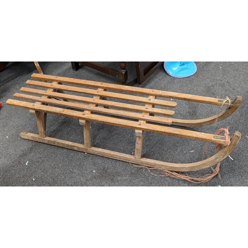 77 - Vintage wooden sledge with metal runners