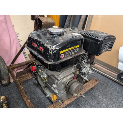 178 - Believed working Loncin 163cc petrol mower engine with vintage steel barrel truck