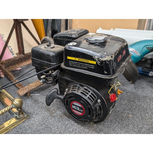 178 - Believed working Loncin 163cc petrol mower engine with vintage steel barrel truck