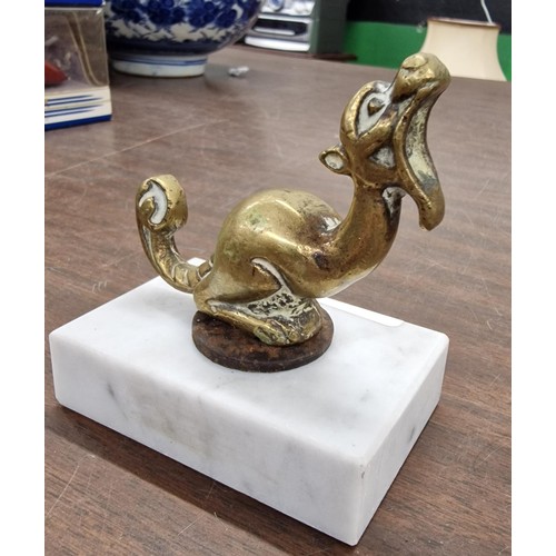 25 - Brass car mascot on marble base- total height 3.5