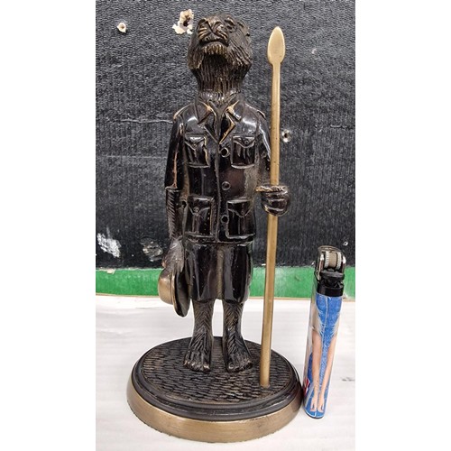 102 - 1970 French bronze lion dressed and holding a spear approx 7.25