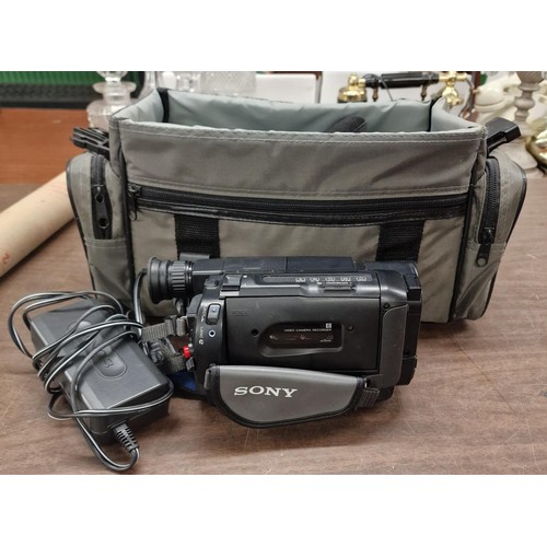 76 - Sony video camcorder with charger in travel bag model no- CCD-TR4IIE