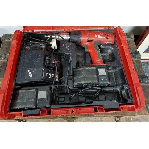 117 - Milwaukee power-plus 18v cordless drill with battery pack in hard case- model no- 376771-PS