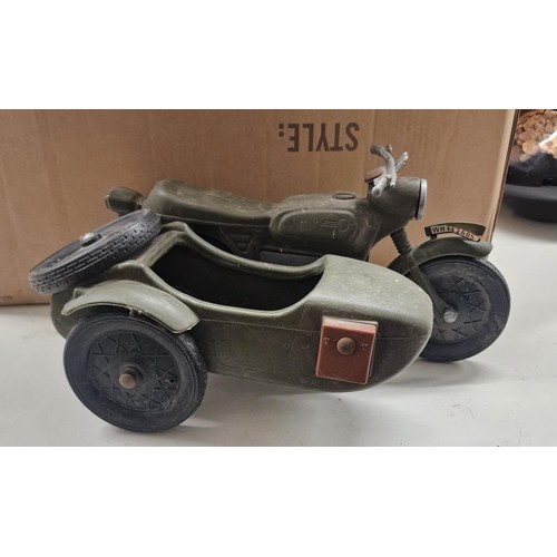 116 - Vintage army green Action Man Cherilea motorbike and sidecar