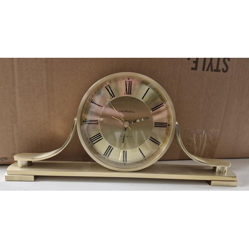 106 - Churchill gold tone quartz mantle clock approximately 12.75