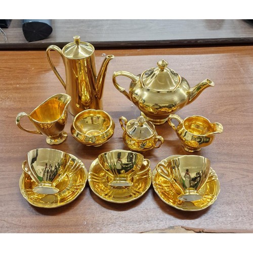 145 - Royal Winton gold part tea set including 3 x cups and saucers, 2 x milk/ cream jugs, 2 x sugar bowls... 