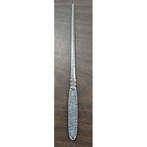 258 - British Griffin chilled iron and steel co letter opener with 6