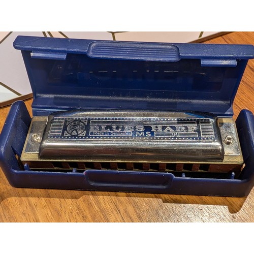 212 - 2 x vintage Hohner mouth organs being cased Blues Harp & boxed Echo Super Vamper