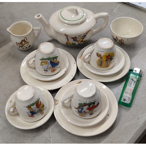 234 - Vintage nursery rhyme tea set complete except Simple Simon side plate - some with chips/cracks